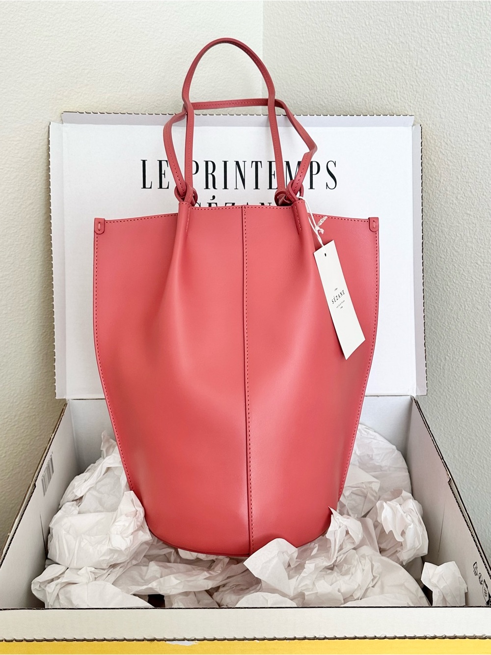 Sezane Romie Bag Leather Tote Smooth Peach